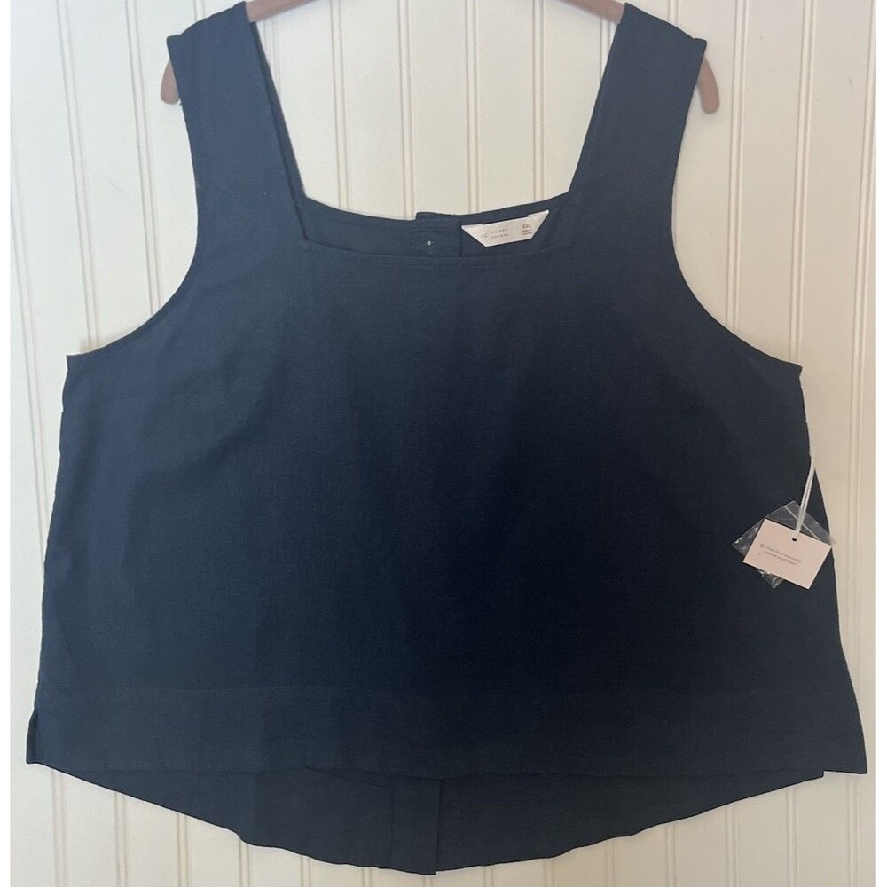 LC Lauren Conrad Navy Sleeveless Linen Blend Button Back Tank Top Size XXL New